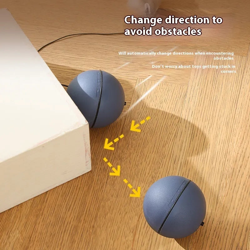 Automatic cat teasing ball toy with plush mouse in blue orange and dark grey colours
