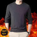 Men's round-neck double-sided fleece long-sleeved top in solid colours, plus size M-5XL
