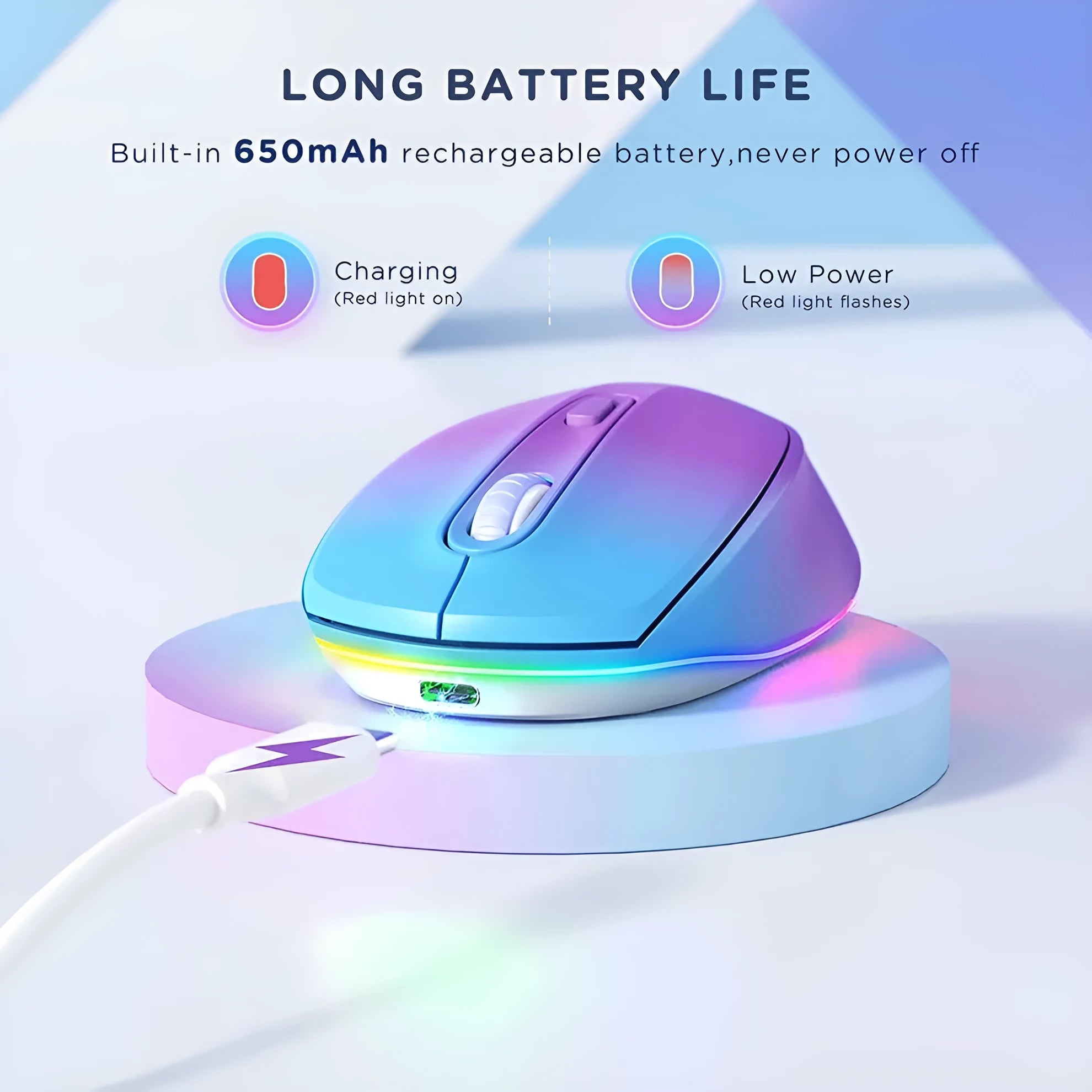 Lightweight 24g rechargeable wireless mouse for laptops, shown in various colour options.