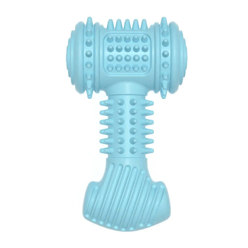 Large blue TPR bone-shaped dog chew toy with raised dotted texture for teeth cleaning.