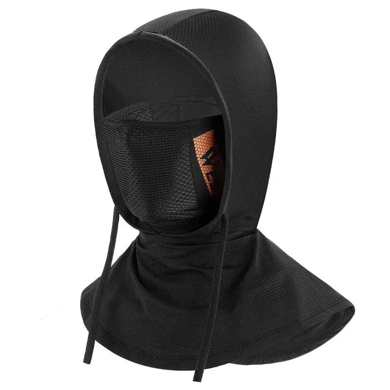 Black Ice Silk cycling mask for sun protection, free size, lying flat on surface