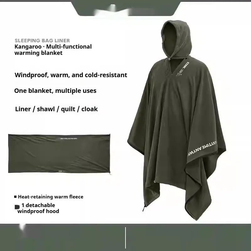 Green fleece multifunctional thermal camping sleeping bag wearable cloak for 1 person outdoor use