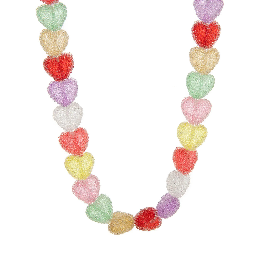 Colored loving heart resin necklace and earrings set with heart-shaped pendant and matching earrings in candy colours