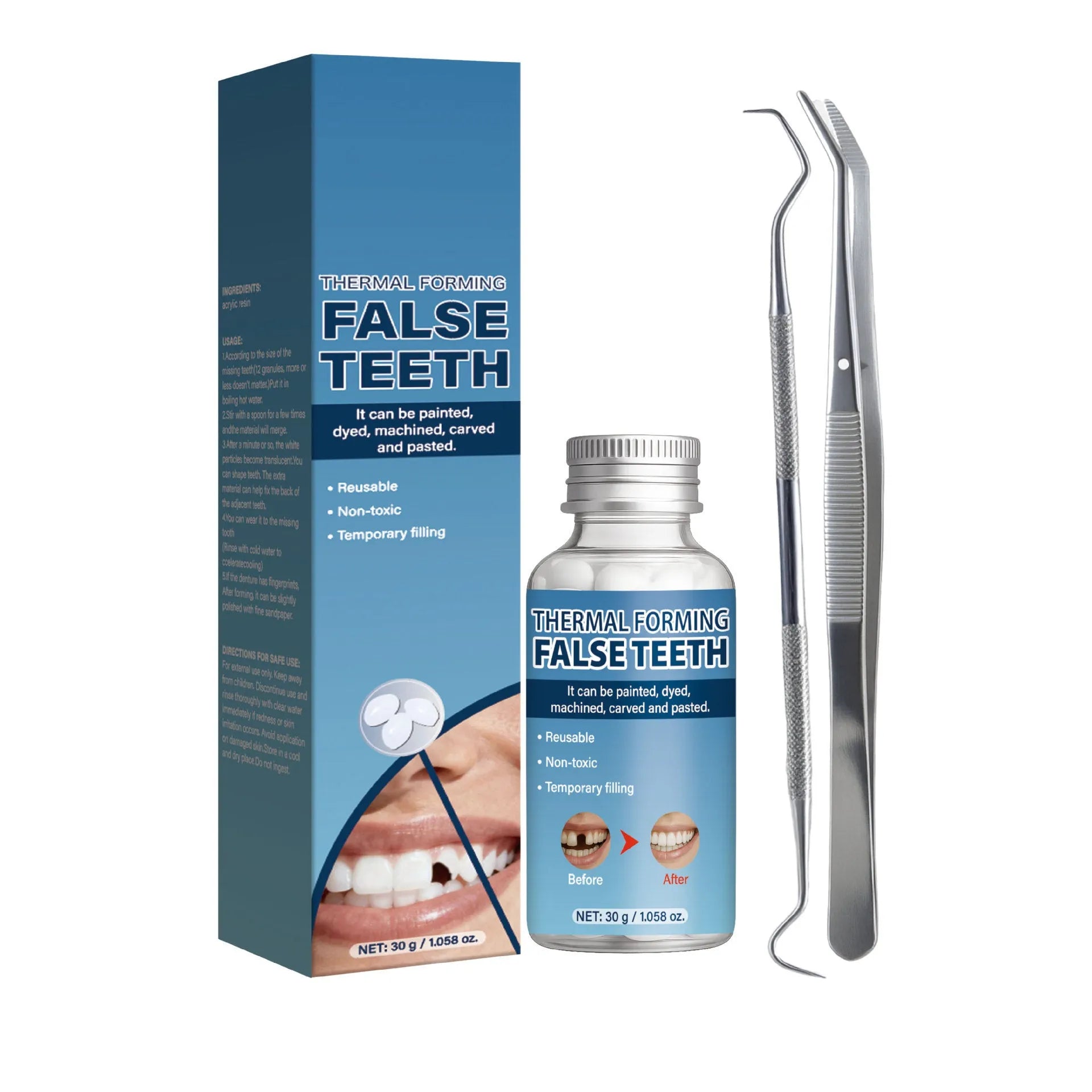 White tube of denture adhesive gel 30g with neutral labeling style FP-B067