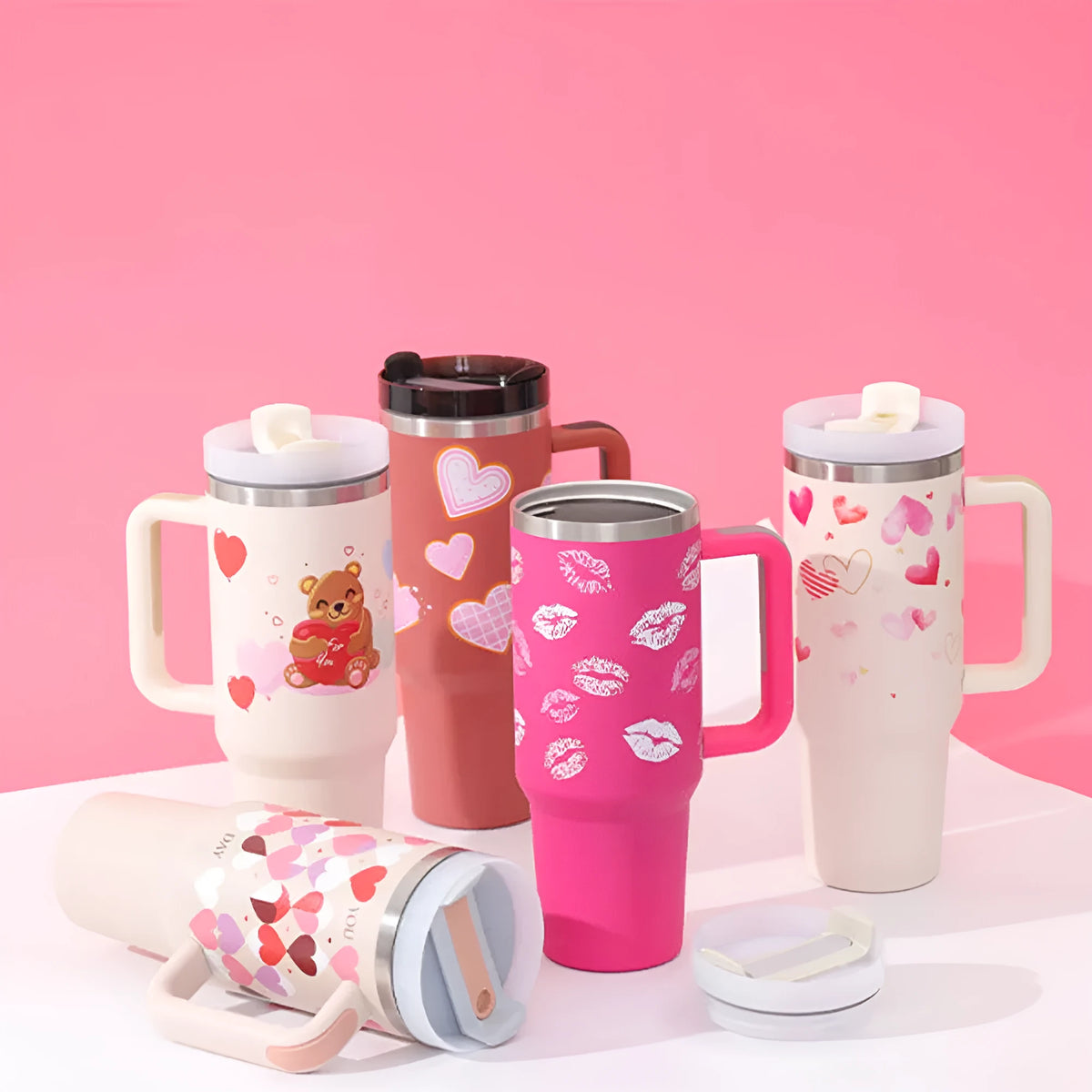 40oz stainless steel insulated tumbler with handle, straw, spill-proof lid, 1200ml capacity, in assorted colours