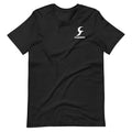 Straight cut, round neck, short sleeve cotton t-shirt for men and women on a hanger.