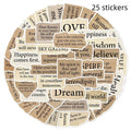 Set of 25 torn English design decorative stickers for laptops and notebooks.