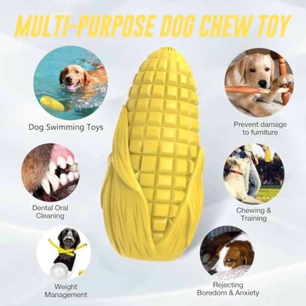 Yellow corn stick dog chew toy with textured surface for teeth cleaning