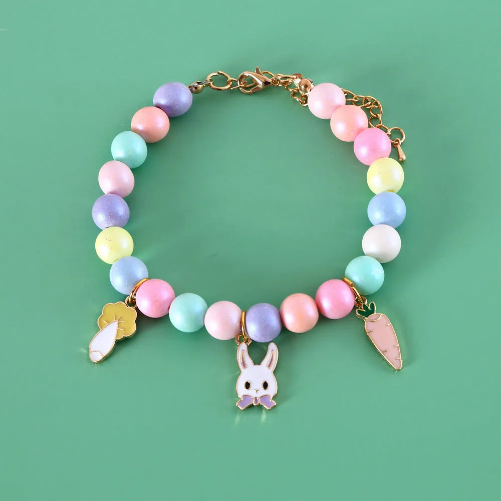 Colourful macaron-themed pet collar, necklace, and bracelet set in resin with adjustable sizing.
