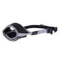 Adjustable dog muzzle mask in canvas and breathable mesh with Velcro straps and ABS grip, available in multiple colours and sizes XS to XXL.