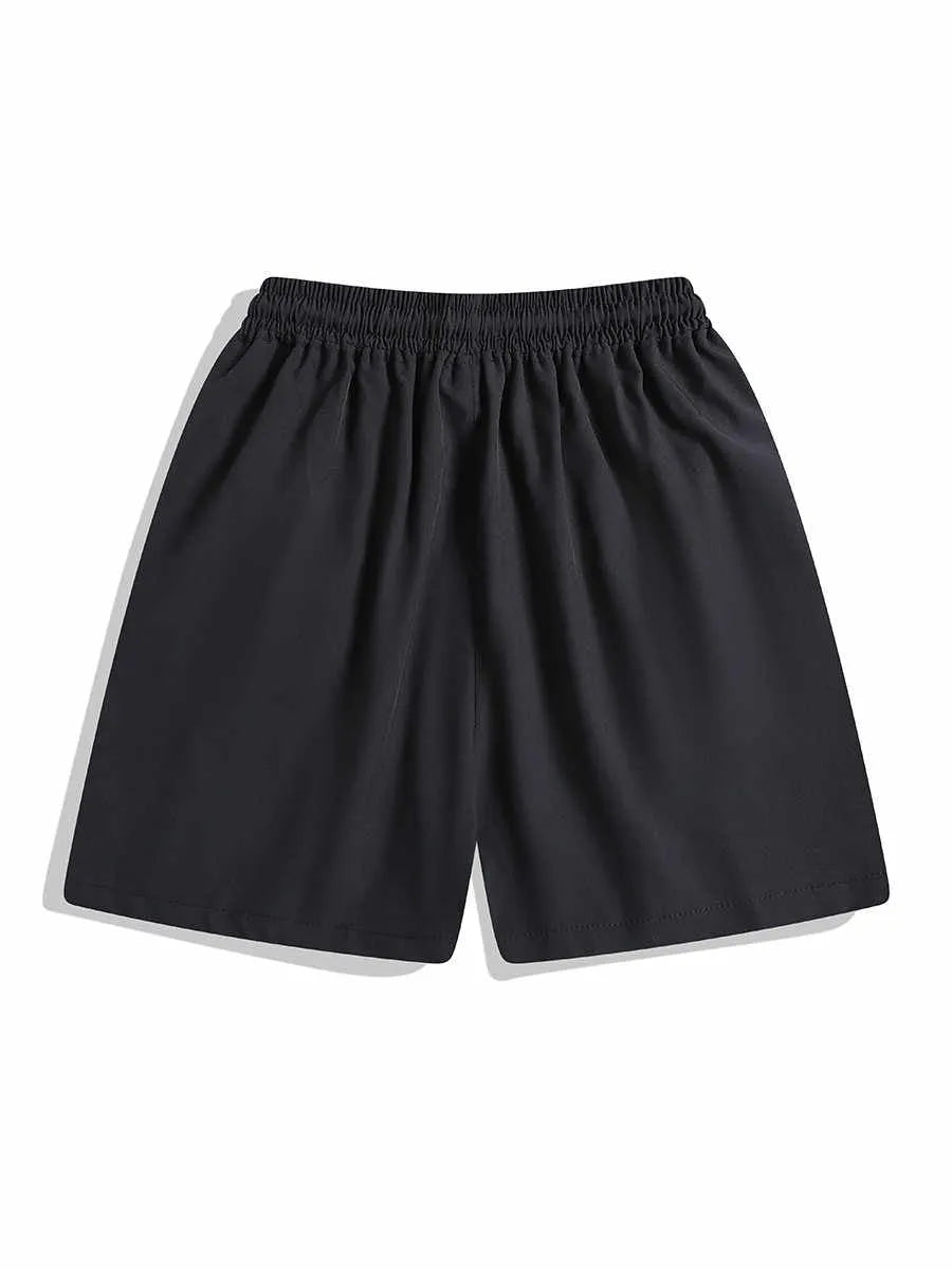 Men's black quick-drying sports shorts with elastic waistband and loose fit