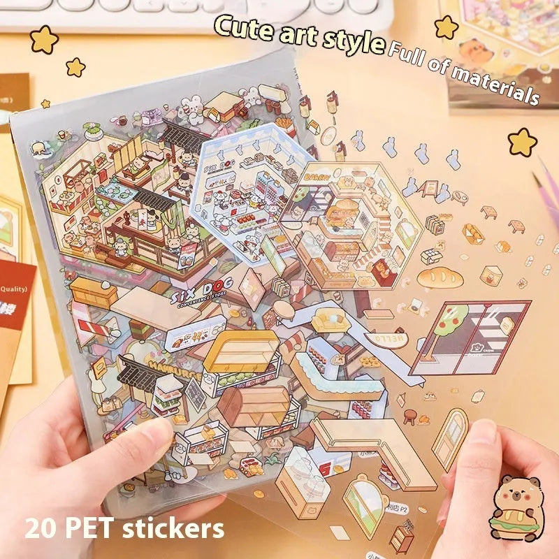 Miniature scene collection children's landscape sticker book with cartoon PET stickers and sticker collection book
