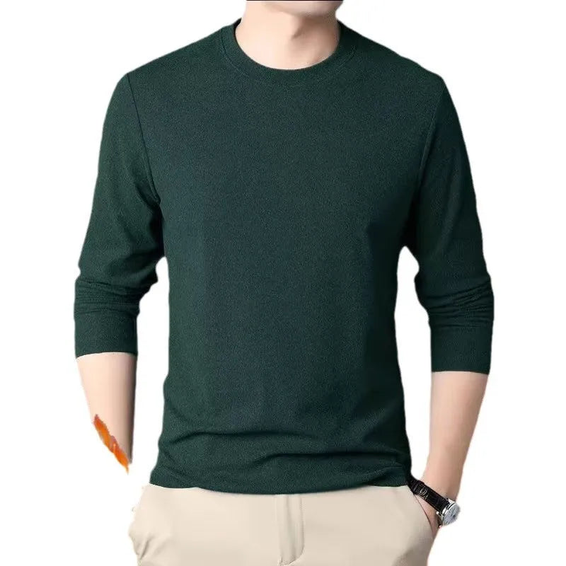 Men's round-neck double-sided fleece long-sleeved top in solid colours, plus size M-5XL