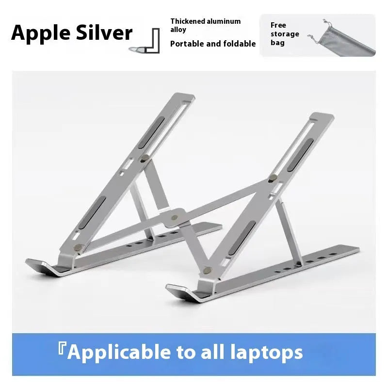 Three-fork aluminium alloy laptop stand in silver with adjustable lifting design for heat dissipation