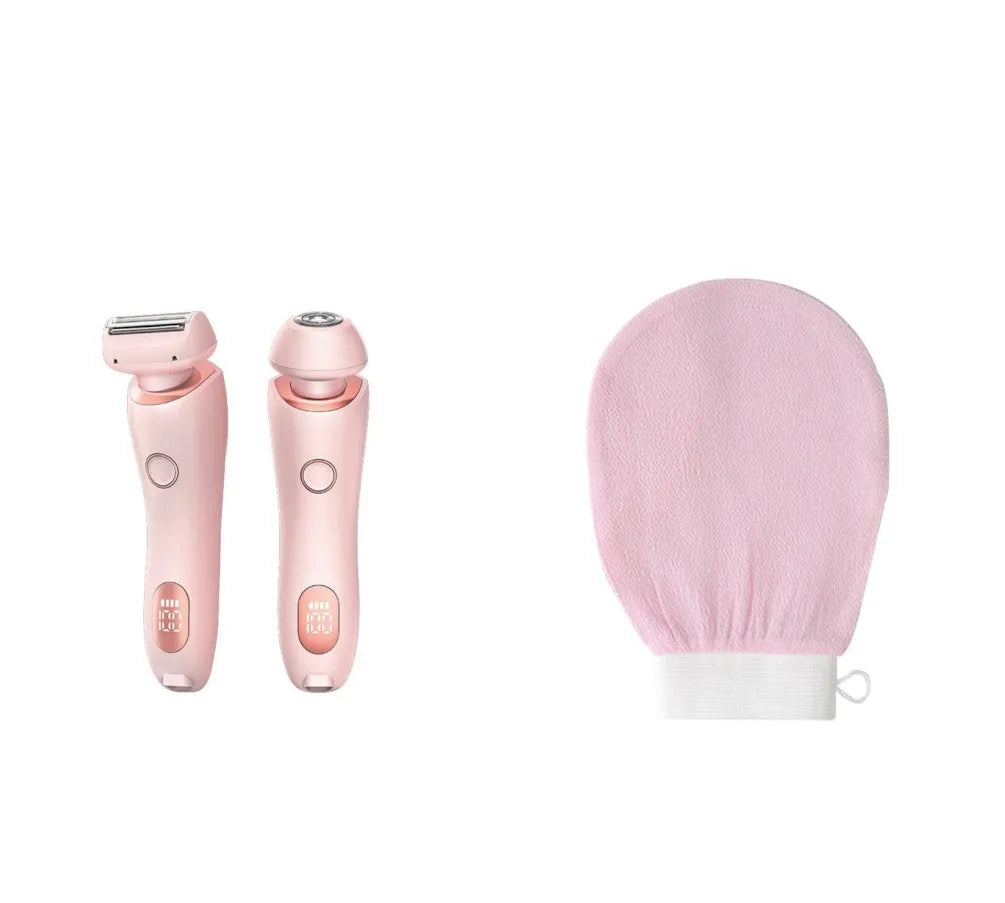 2-in-1 USB rechargeable electric shaver for women with square and round heads, pink colour, for whole body hair removal