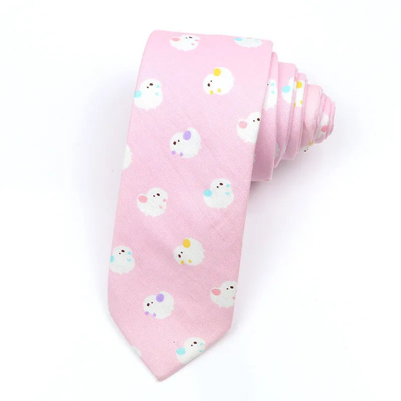 Narrow cotton bow tie with Korean-style cartoon patterns in multiple colour options