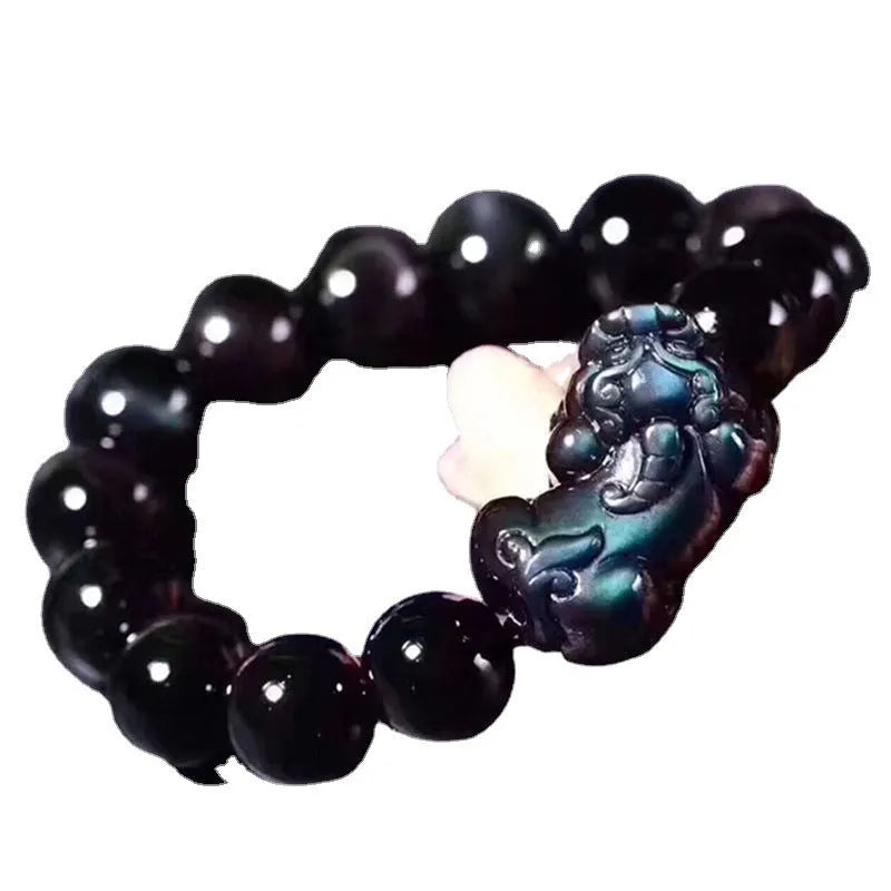 Natural ice colour eye obsidian crystal bracelet with adjustable string closure