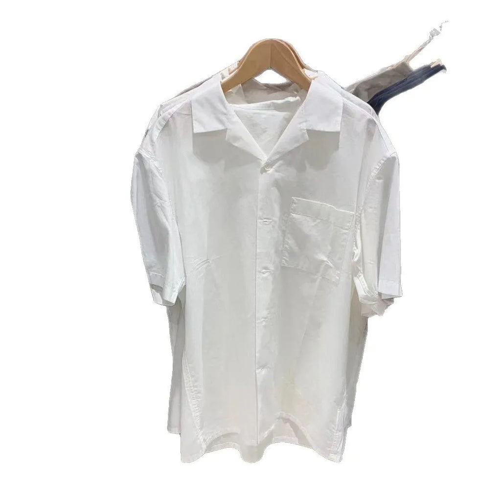 Men's modal cotton open collar shirt in Japanese Korean casual style with collage stitching