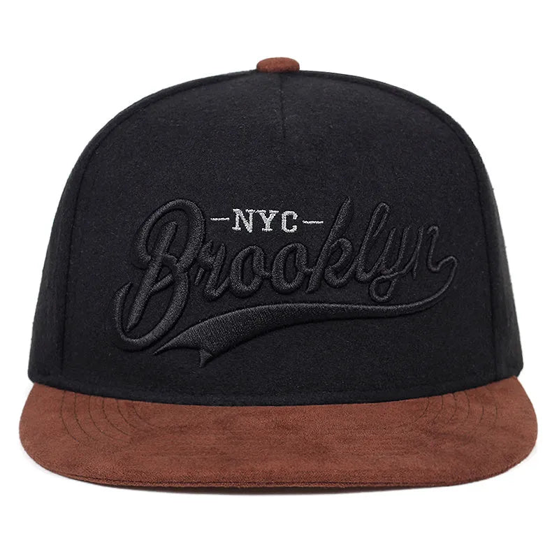 Red and black cotton adjustable baseball cap with embroidered letter pattern and short brim