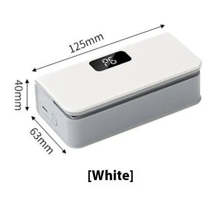 A small white handheld heat sealing machine for plastic bags on a plain background.