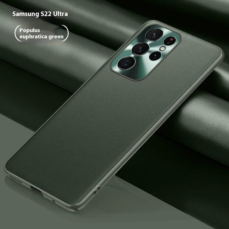 Leather pattern Samsung phone case with metal lens ring in Athens Black, shockproof back cover