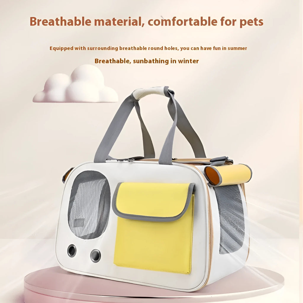 Portable foldable canvas pet bag in solid colour with single shoulder strap