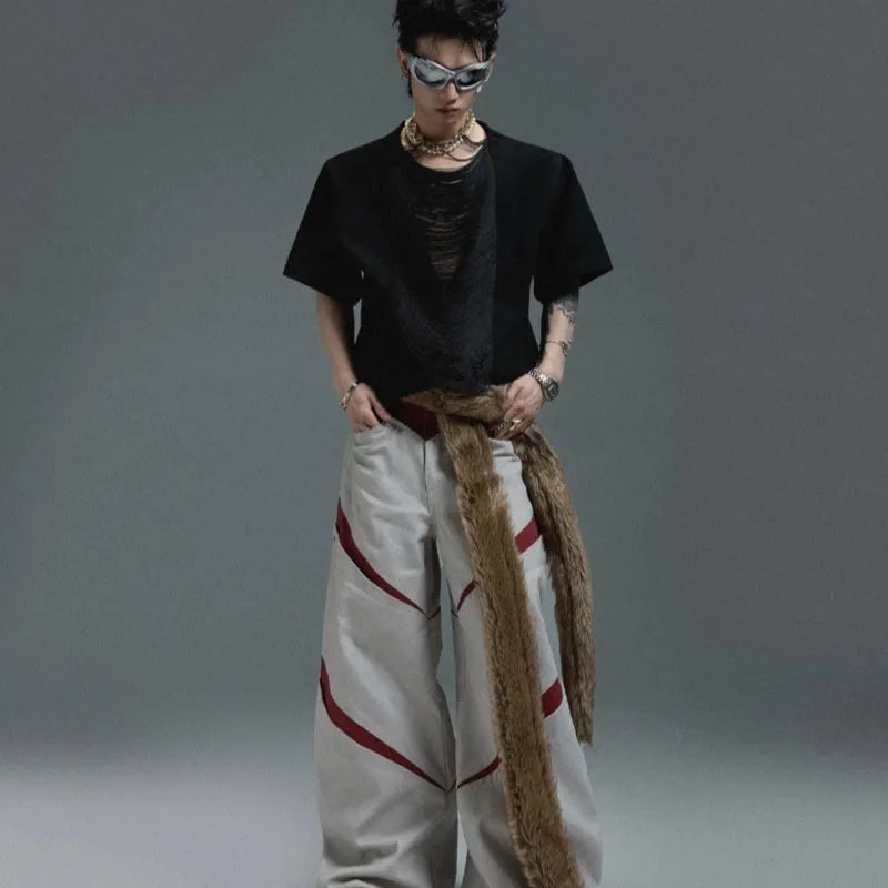 Men's black V-neck loose fit polyester short sleeve T-shirt with three-dimensional cutting