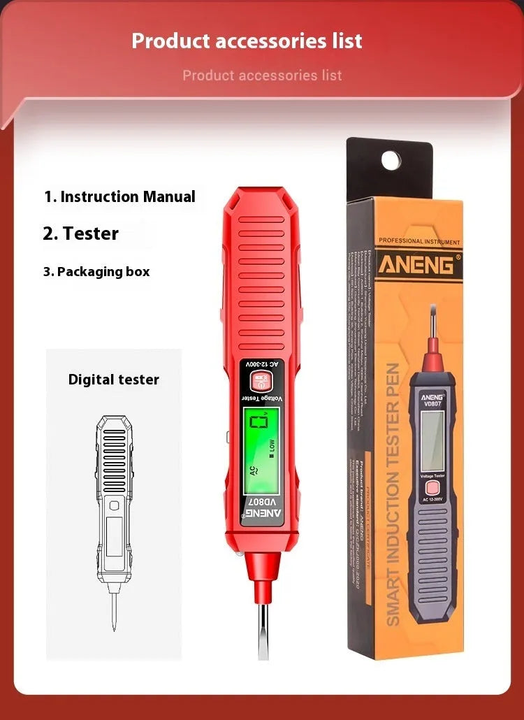 Digital voltage tester pen with LCD display for 12V to 300V electrical detection
