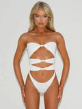 Women's one-piece swimsuit with a hollow-out design, shown in one of its available colours.