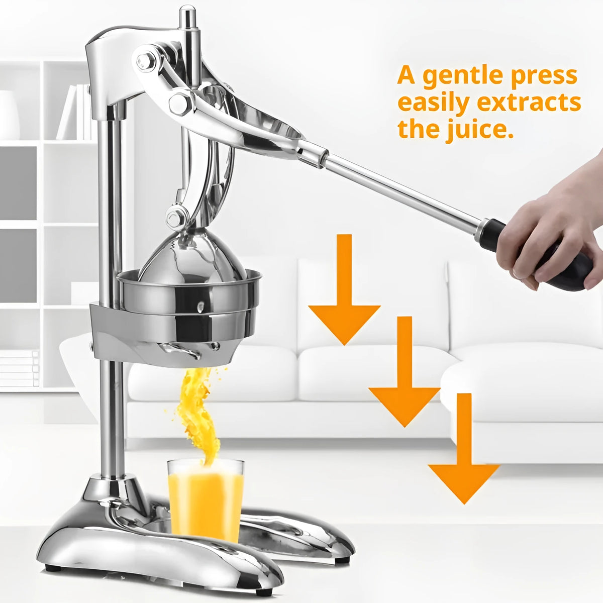 Commercial orange juice squeezer juicer, manual metal citrus press, Chinese style, single mold, silver finish