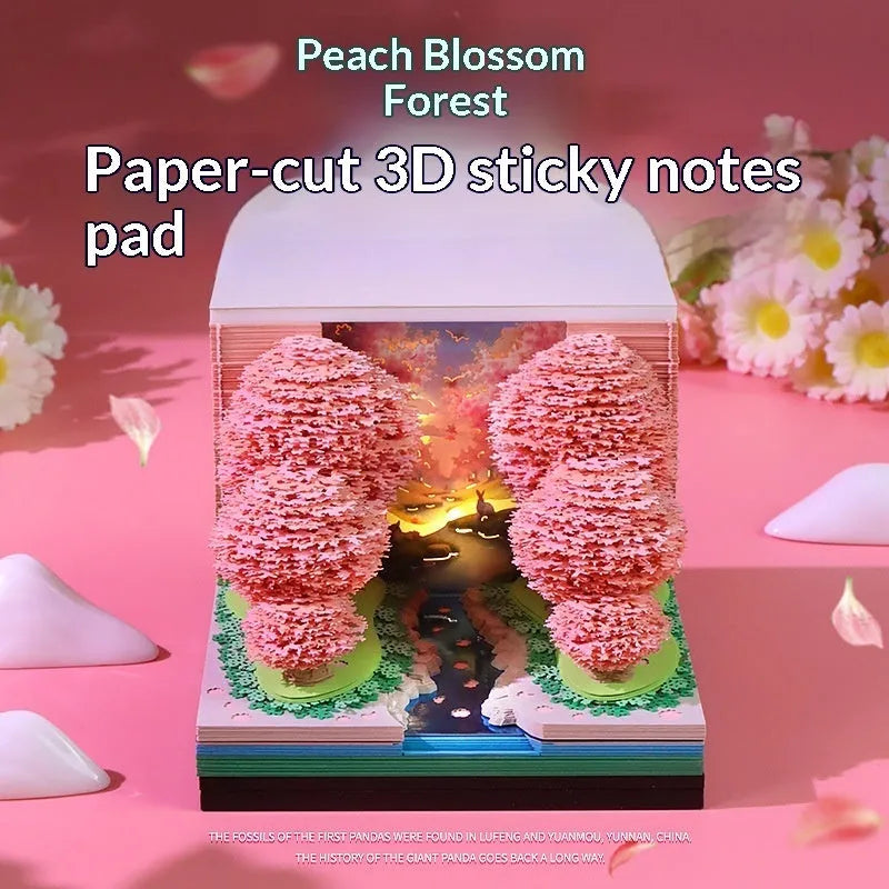 Peach Blossom Forest paper-cut calendar with 2026 weekly layout and paper brick design