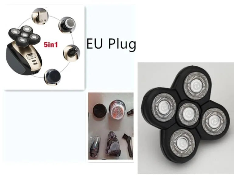 5-in-1 multifunctional electric shaver black gold with floating blades, rechargeable, IPX7 waterproof