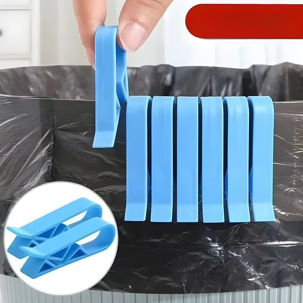 PP plastic non-slip clip for attaching a bin liner to the side of a trash can.
