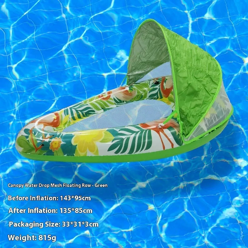 PVC inflatable floating row pool lounger in a mesh deck chair design with bright gradient colour wave.