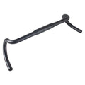 Black aluminium alloy road bike drop handlebar showing 420mm width and 31.8mm clamp area.
