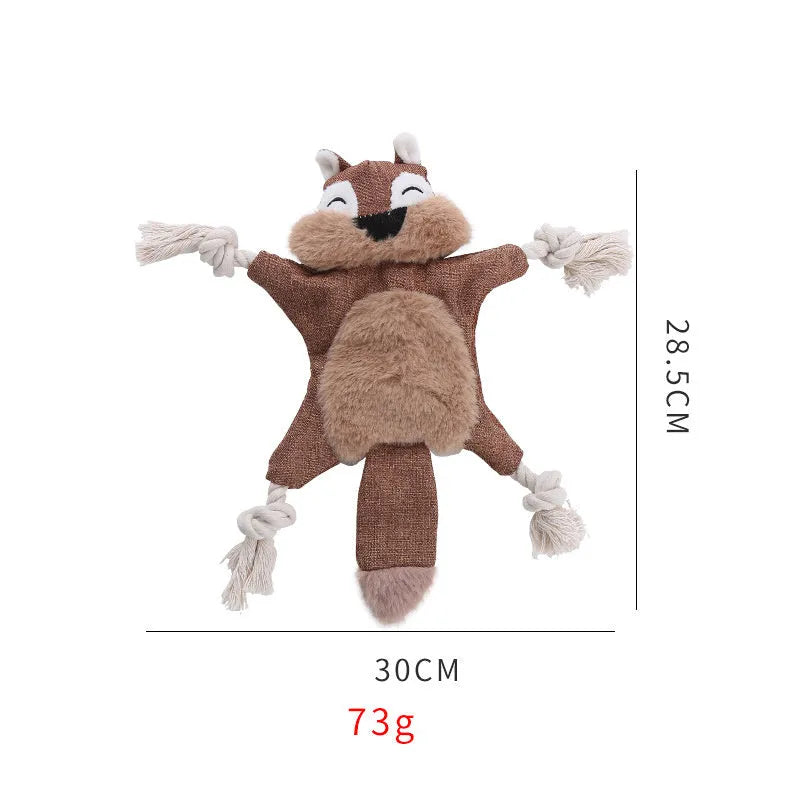 Brown stuffless plush fox dog toy with embroidered eyes, cotton rope arms and legs