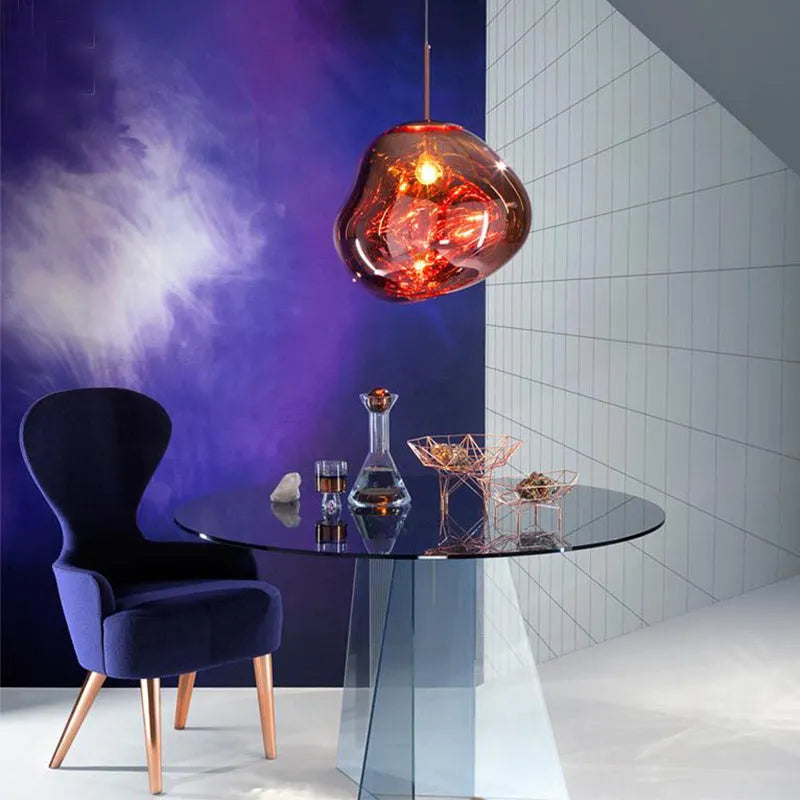 Nordic style irregular glass lava lamp chandelier pendant light in a metallic finish.