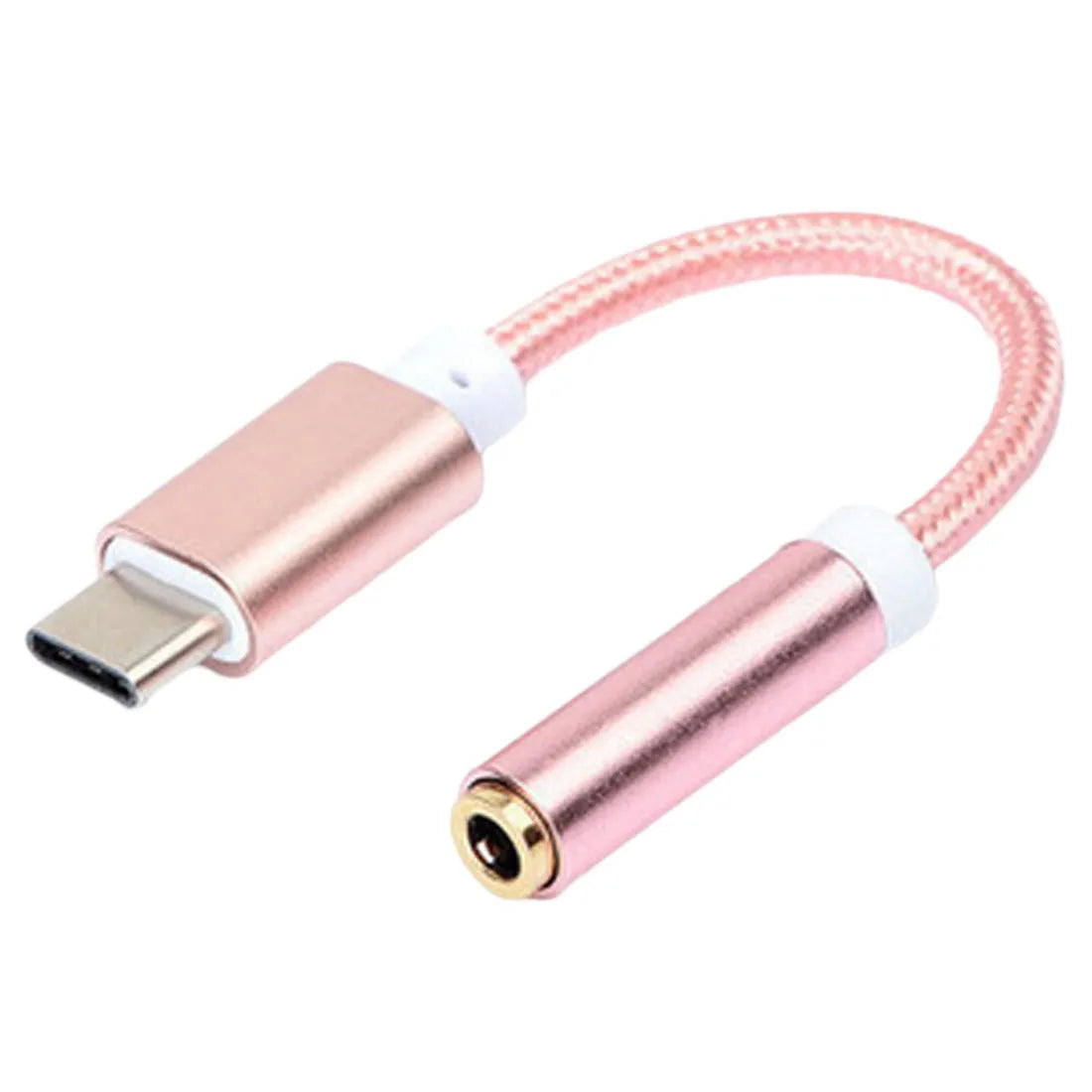 Nylon-braided TYPE-C to 3.5mm female headphone adapter cable in multiple colours