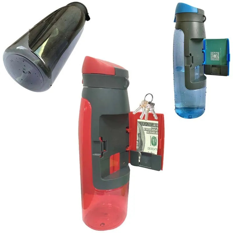 Water bottle shape hidden security container in black, 750ml capacity, 26cm tall