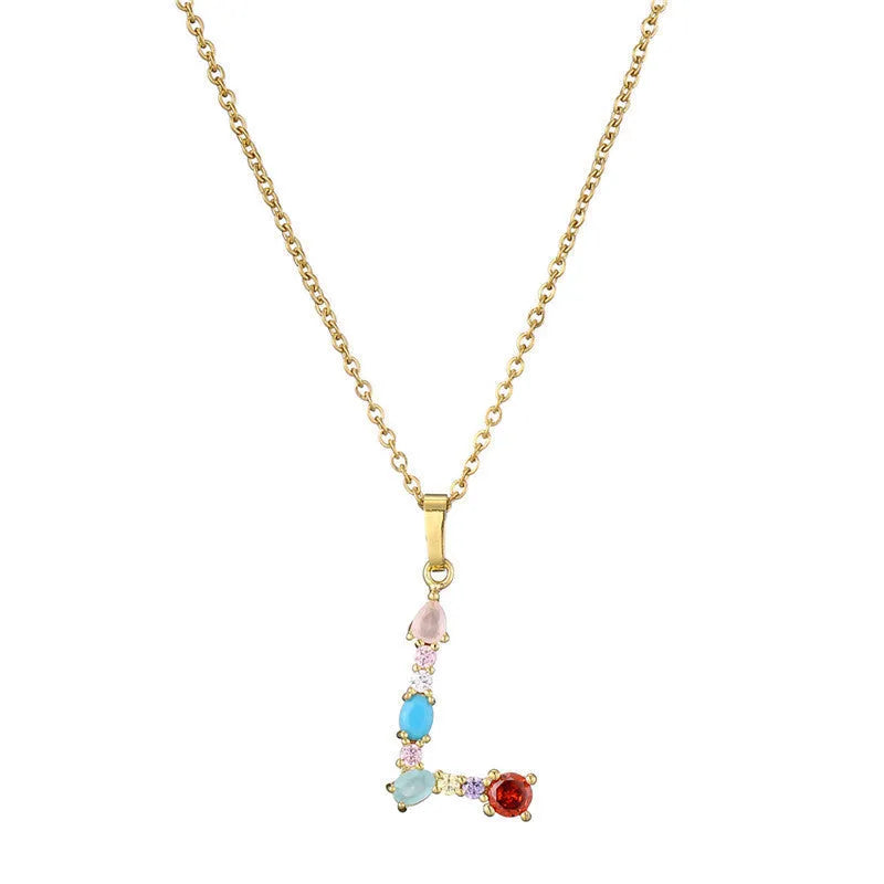 Copper micro-set zirconium English letter initial pendant with matching chain, light luxury style