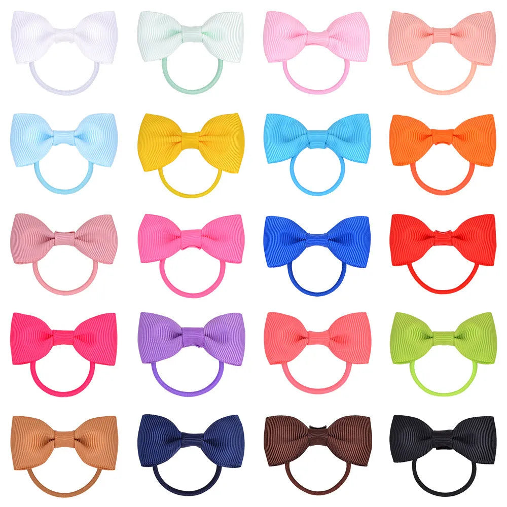 80 piece set of tiny 2 inch grosgrain ribbon baby hair bows with matching elastic bands in multiple colours