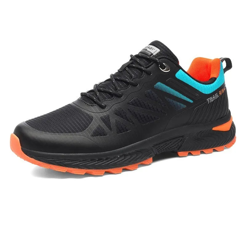 Men's black and grey breathable mesh running shoe with lace-up front and rubber sole