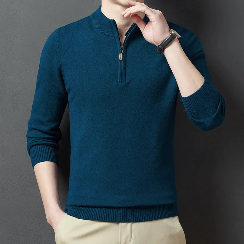Men's zipper casual bottoming sweater in loose fit, long sleeves, seven colour options
