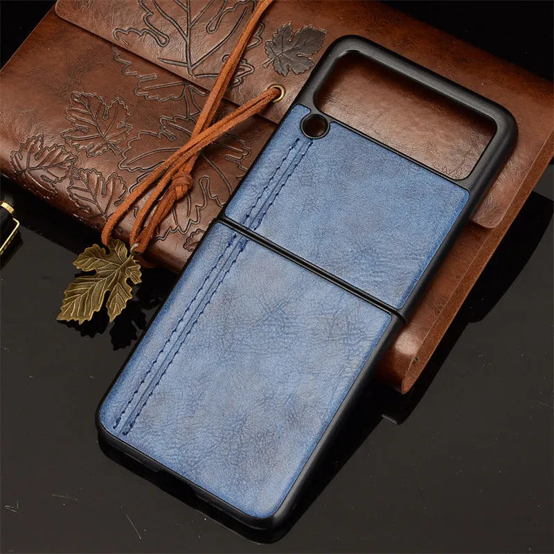 Cow Pattern Car Thread PC leather phone case for Samsung Galaxy Z Flip 3 5G in black back cover style