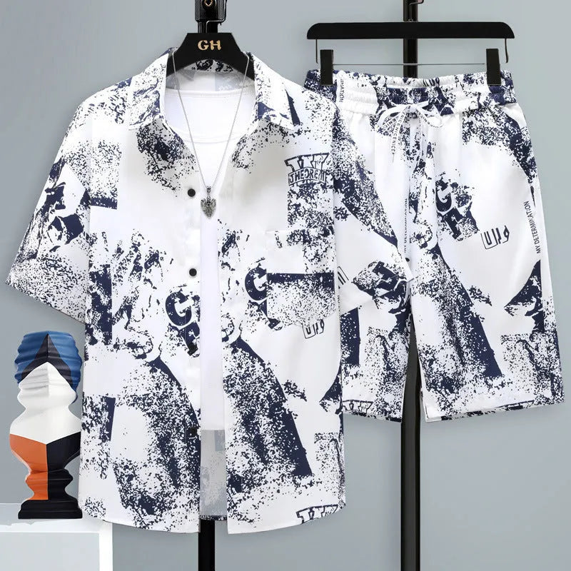 Men's casual polyester sports shorts two-piece set with short sleeve top in multiple colour options
