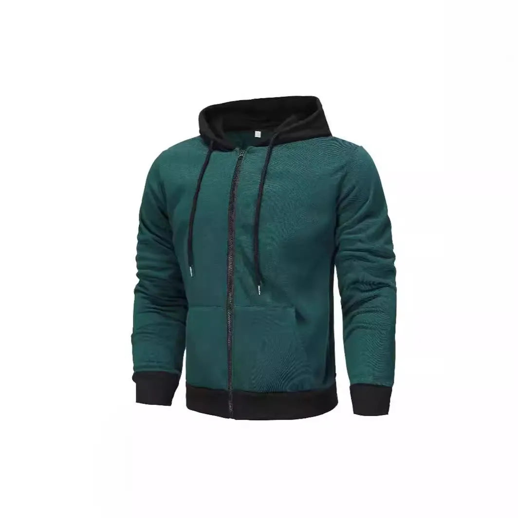 Men's black hooded zip cardigan with patch pockets in hip hop style