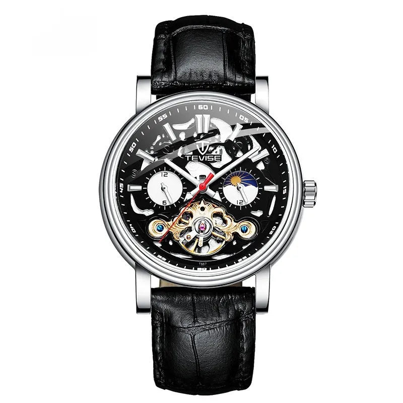 Men's tourbillon mechanical watch with luminous hands and waterproof case in multiple colour options