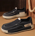 Men's breathable hollow leather slip-on casual shoes in black with two-layer cowhide upper