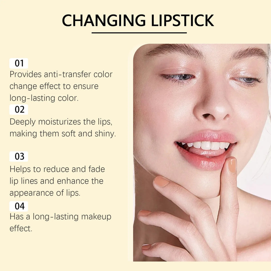Gold foil discolorating nourishing lipstick in a sleek case, 3.5g net content.
