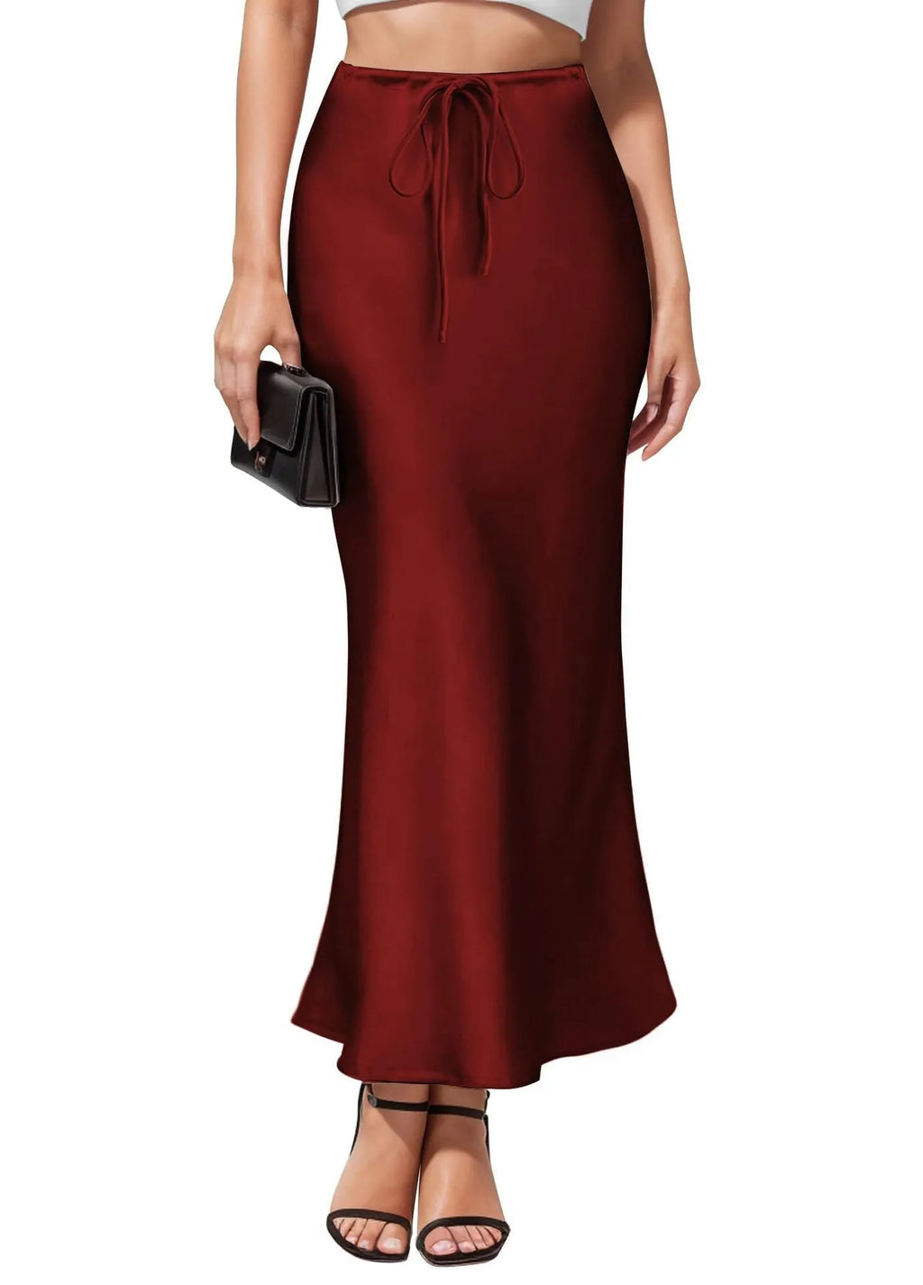 Asymmetric acetate satin skirt with high waist and irregular stitching in multiple colour options